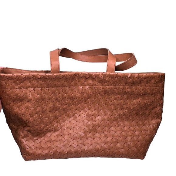 Madewell $198 Large Woven Leather Tote Desert Camel NJ252 - Picture 5 of 7